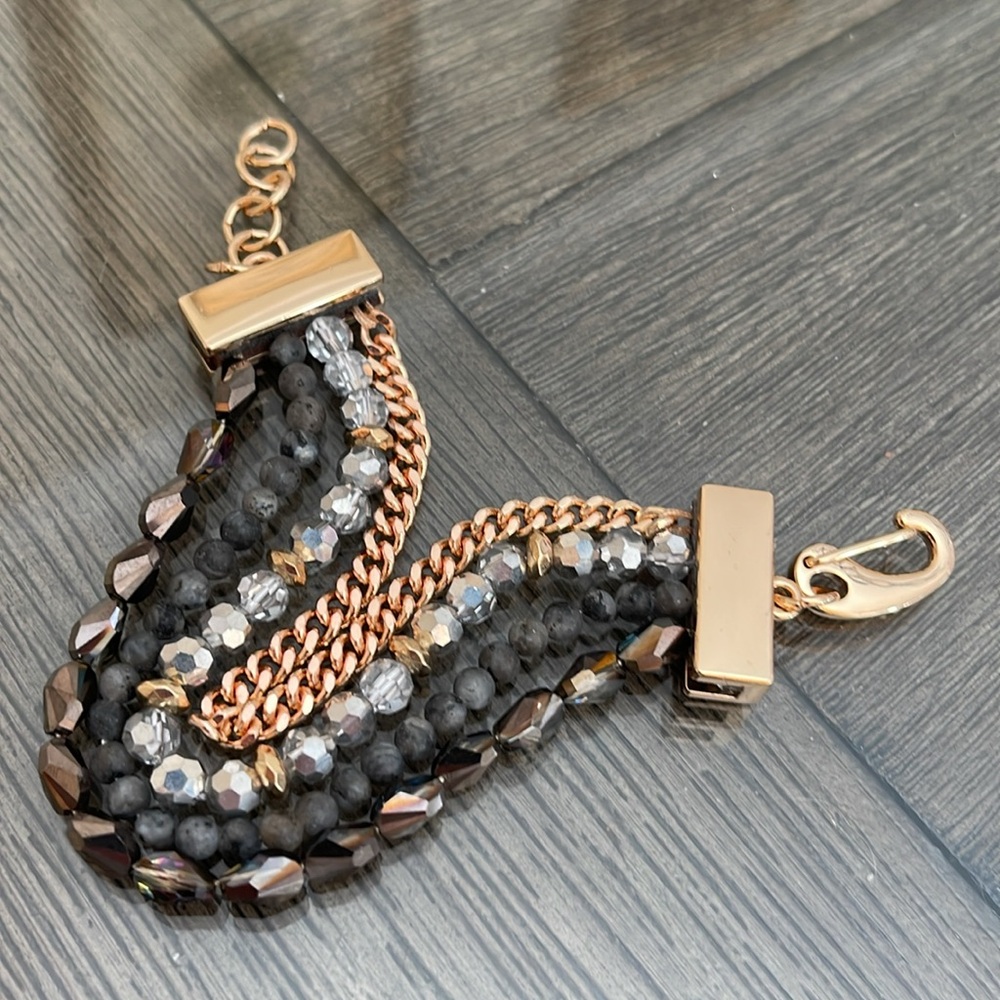Victoria Emerson Stacked Bracelet with One Clasp Crystal, Stone & Chain - Picture 5 of 16